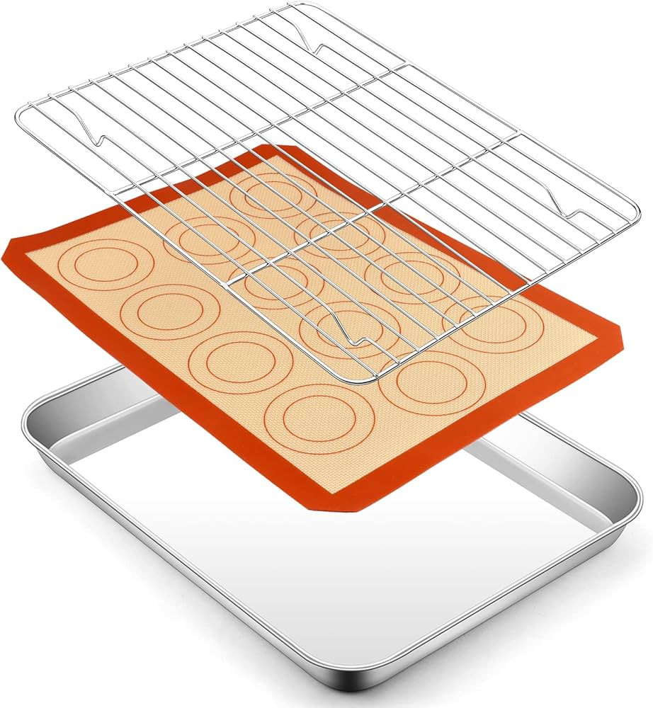 12.5 Inch Toaster Oven Pan Rack with Baking Mat Set (3 Pcs), P&P CHEF Toaster Oven Tray Small Bak... | Amazon (US)