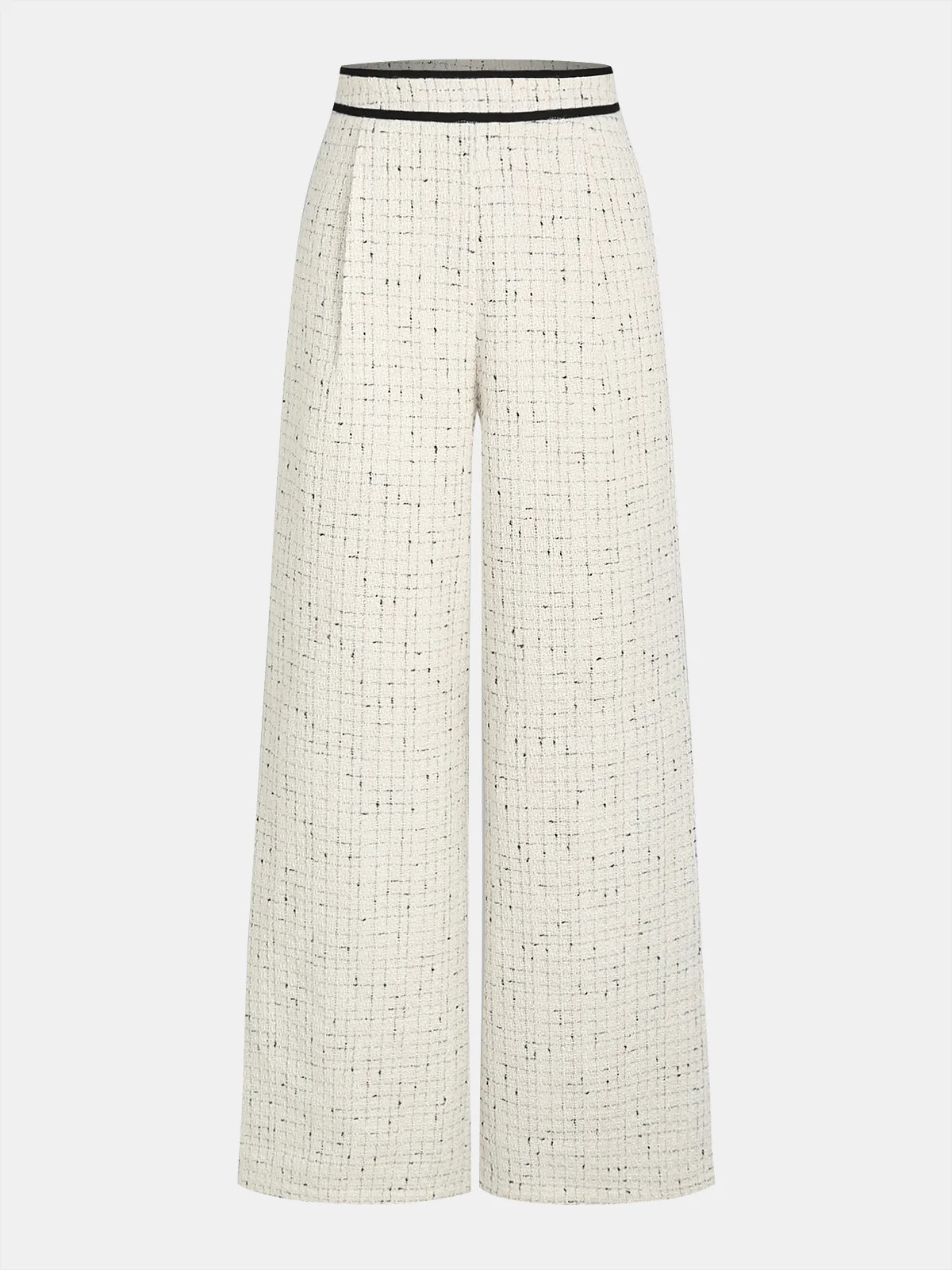 Contrast Waistband Tweed Wide-Leg Pants | Commense