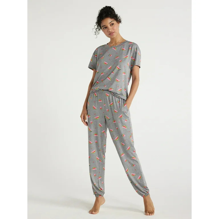 Joyspun Women's Short Sleeve T-Shirt and Jogger Pants Sleep Set, 2-Piece, Sizes S to 3X | Walmart (US)