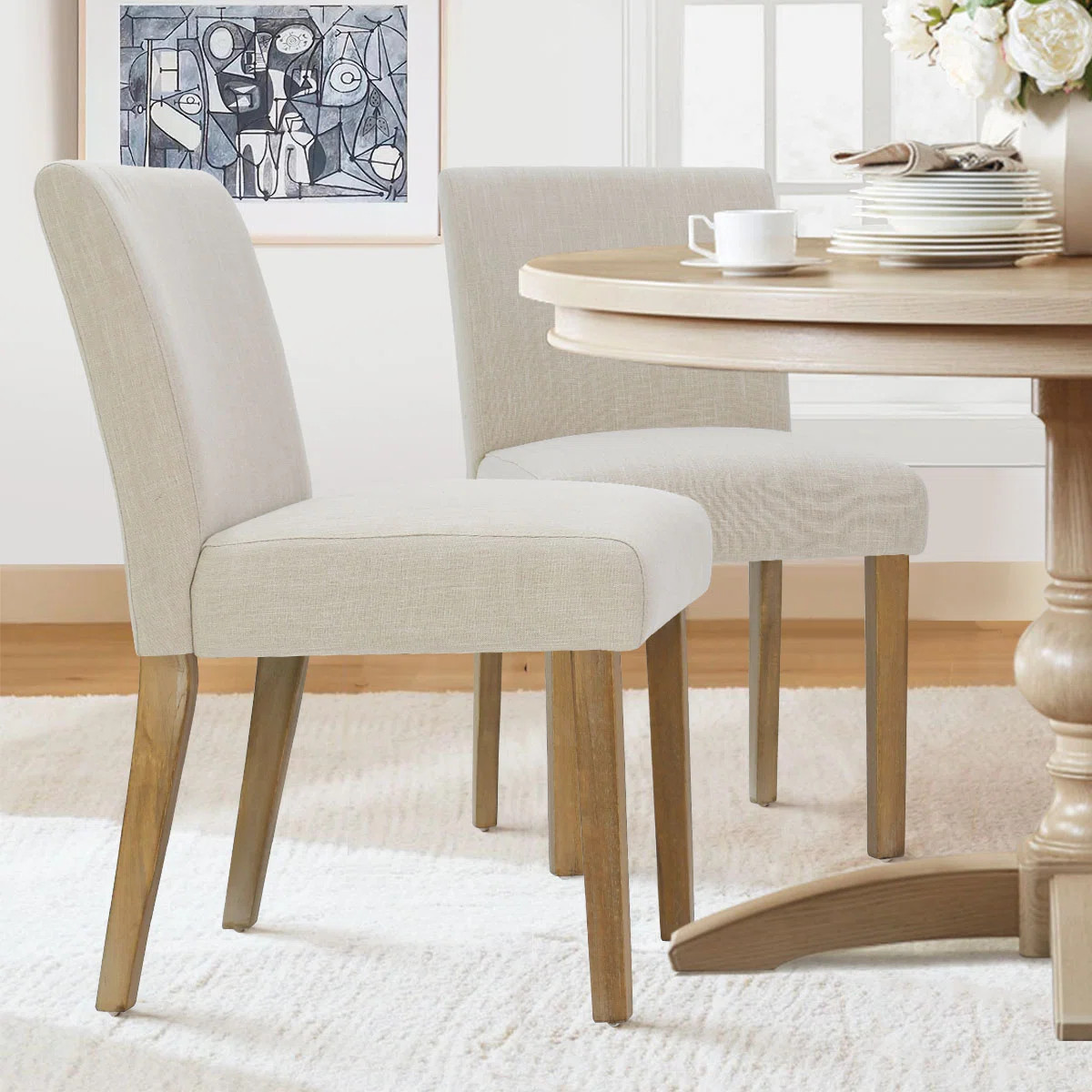 18.5'' Seat Height Linen Upholstered Solid Wood Dining Chair (Set of 2) | Wayfair North America