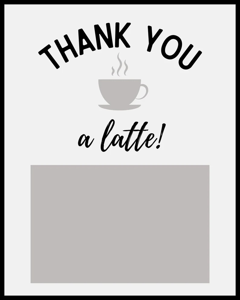 Thank You A Latte Gift Tag Thank You Gift Ideas Tag for Gift Card DIGITAL DOWNLOAD - Etsy | Etsy (US)