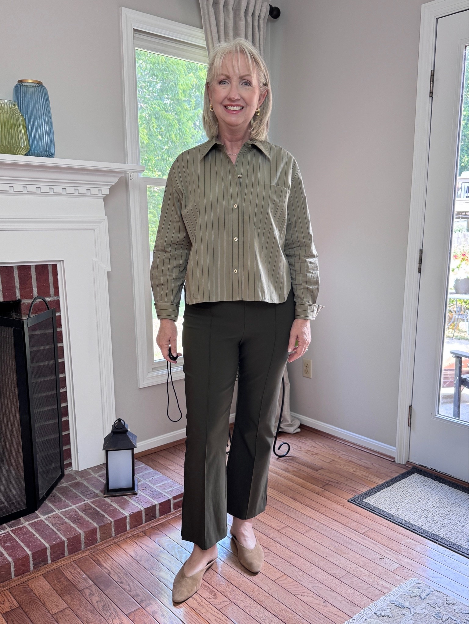 I love this poplin shirt but it does run a little large so I sized down to a small. Very comfortable and I love the color. These mules are no longer available in the suede but the black are and the price makes them so worth it.

#LTKSaleAlert #LTKOver40 #LTKMidsize