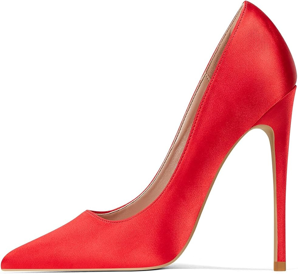 Elisabet Tang High Heels Womens Pointed Toe Heels Satin Pumps Stiletto Bridal Party Dress Evening... | Amazon (US)