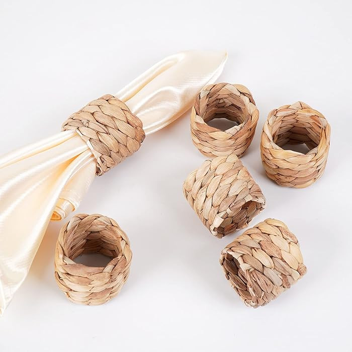 Napkin Rings Set of 6, Thanksgiving Napkin Rings Table Decor Handmade by Natural Water Hyacinth, ... | Amazon (US)