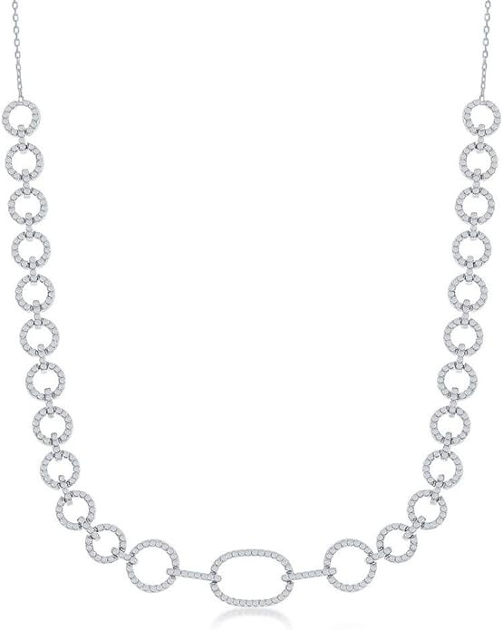 Circle Linked Chain with Cubic Zirconia Sterling Silver 16+2’’ Necklace Jewelry for Women or ... | Amazon (US)