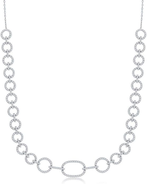 Circle Linked Chain with Cubic Zirconia Sterling Silver 16+2’’ Necklace Jewelry for Women or ... | Amazon (US)