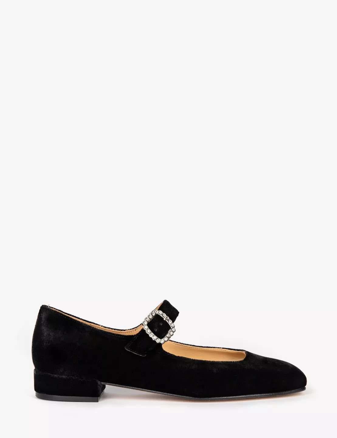Low Mary Jane Diamante Velvet Shoe  - Black | Penelope Chilvers