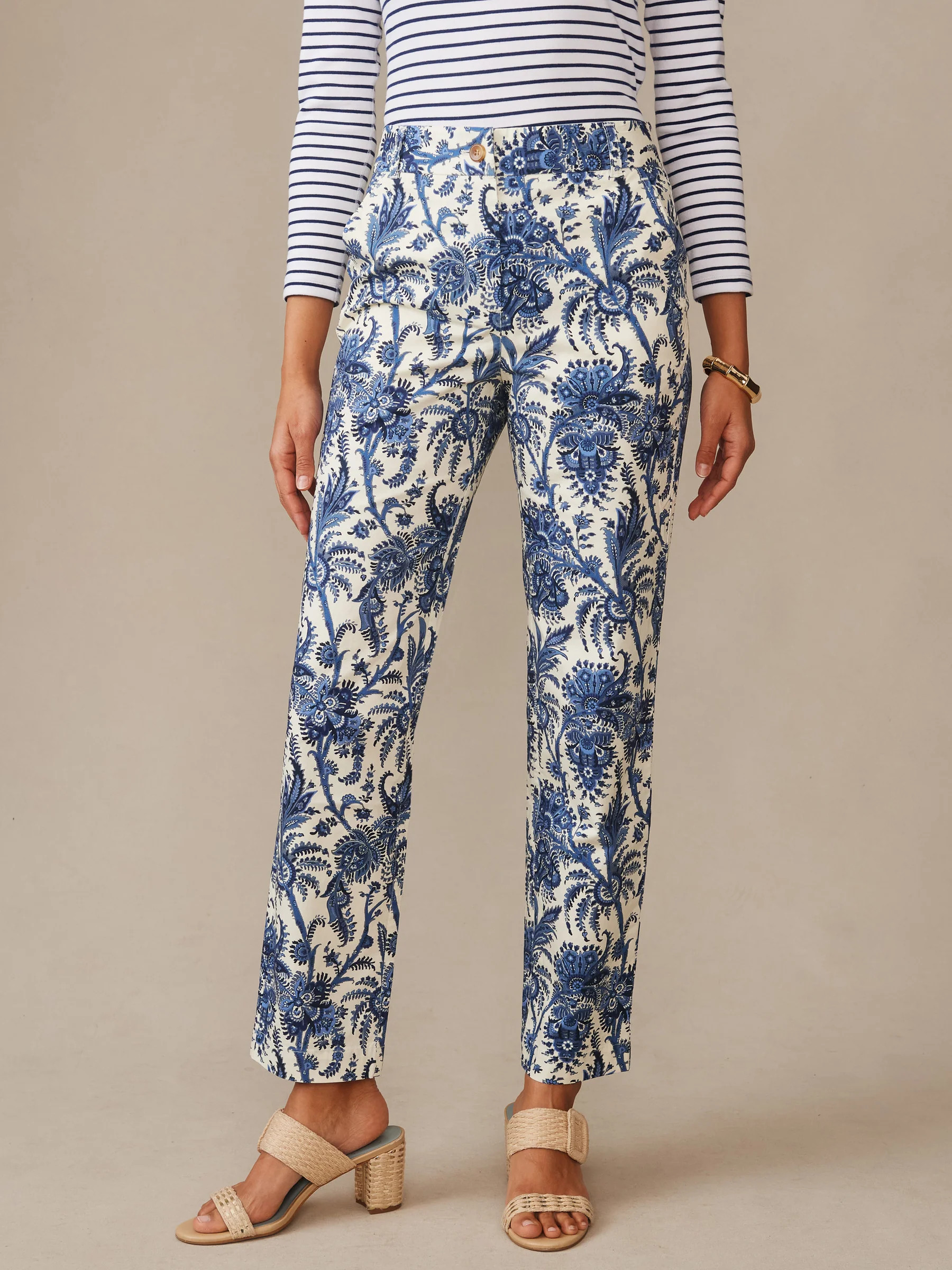Cream/Blue Heirloom Paisley Avery Pants | Women's Pants | J.McLaughlin | J.McLaughlin