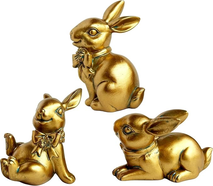 Easter Bunny Statues Hand-Painted Resin Gold Rabbit Figurine Tabletop Decor, Vintage Spring Decor... | Amazon (US)