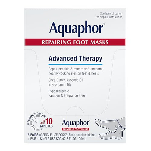 Aquaphor Repairing Foot Masks, Moisturizing Socks for Dry Feet with Avocado Oil and Shea Butter, Holiday Gifts for Self Care, Pack of 6 | Amazon (US)