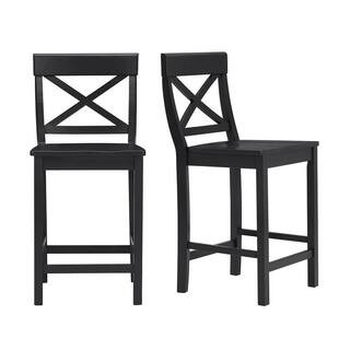 Cedarville Patina Oak Finish Counter Stool with Cross Back (Set of 2) (19.42 in. W x 38.22 in. H) | The Home Depot