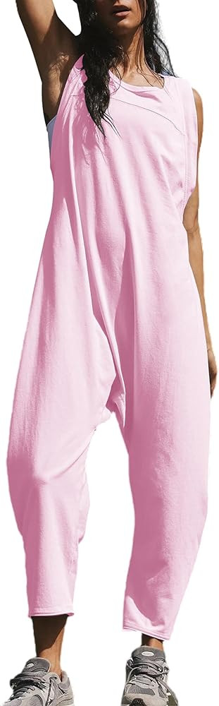 Womens Casual Jumpsuits Twisted Back Onesie Rompers Sleeveless Baggy Loose Fit Overalls Jumpers | Amazon (US)