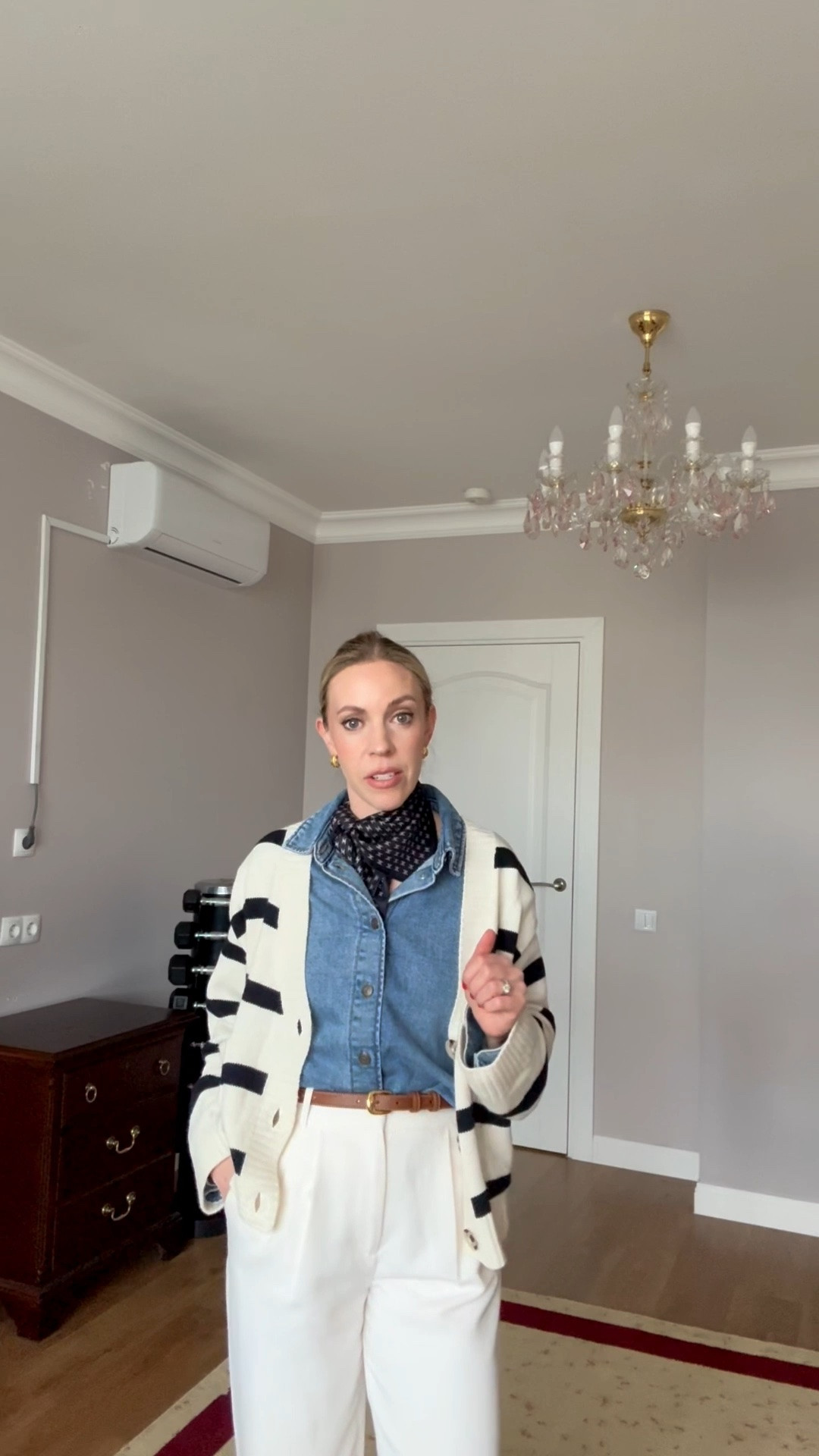 Workwear, spring work look, denim shirt, silk scarf outfit, @abercrombie cream trousers, spring workwear

#LTKootd #LTKWorkwear #LTKOver40