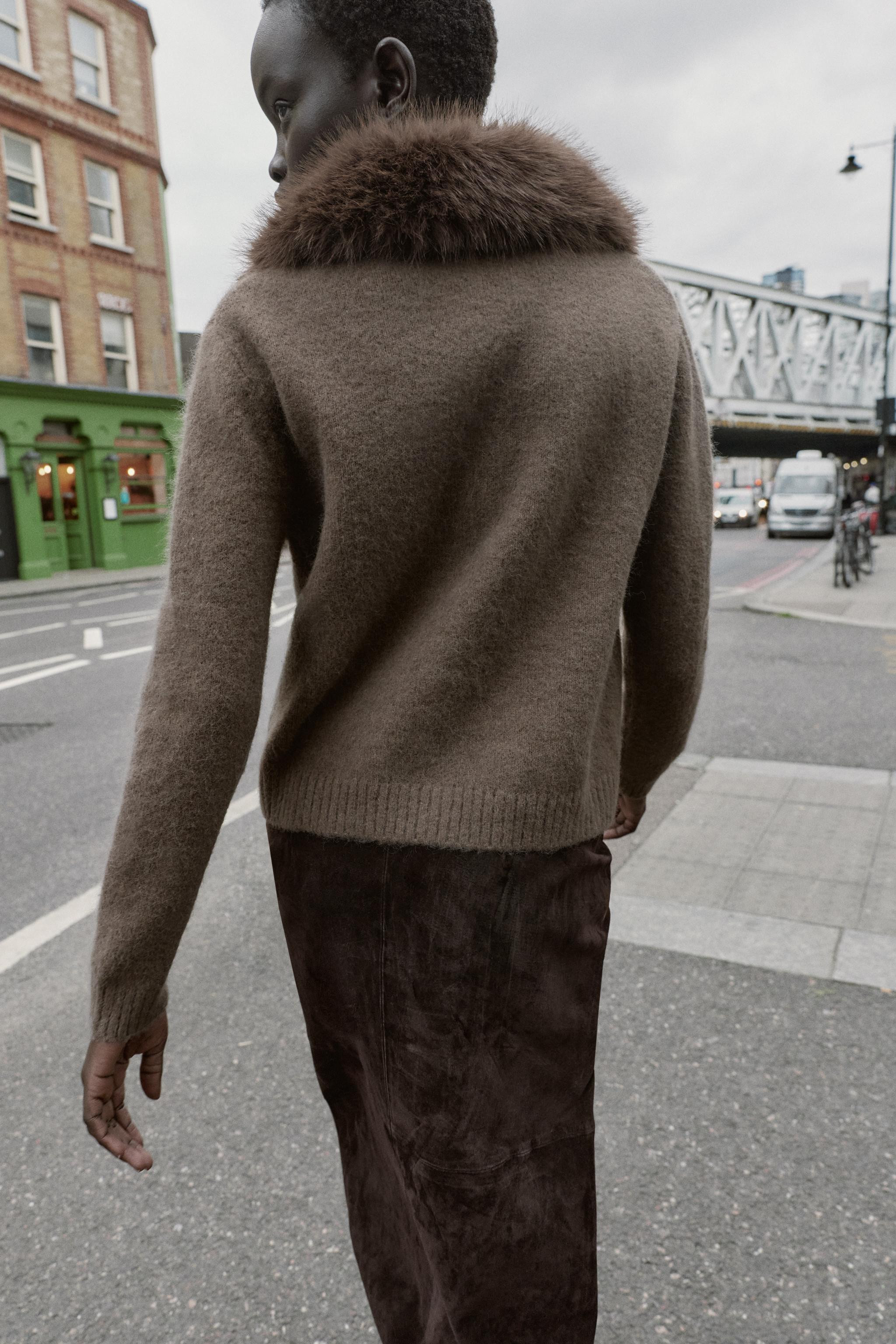 CARDIGAN WITH FAUX FUR LAPEL | Zara US