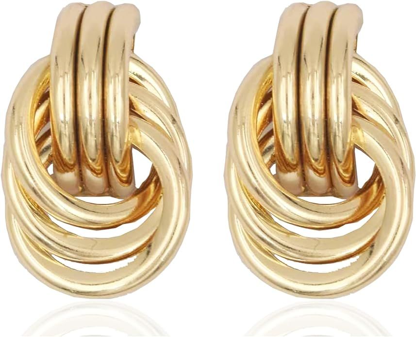 Gold Hoop Earrings for Women Gold Chunky Geometric Statement Hollow Tube Earrings Long Link Dangl... | Amazon (US)