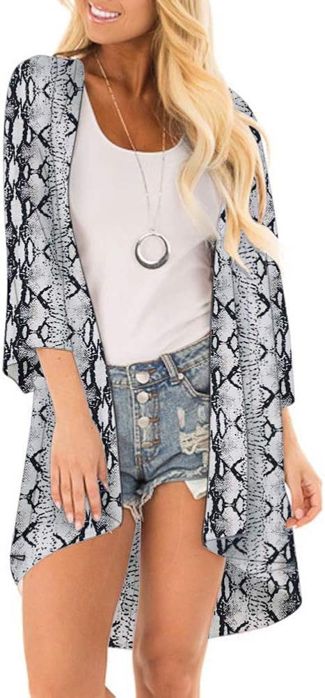 PINKMSTYLE Women's Floral Print Kimono Sheer Chiffon Loose Cardigan | Amazon (US)