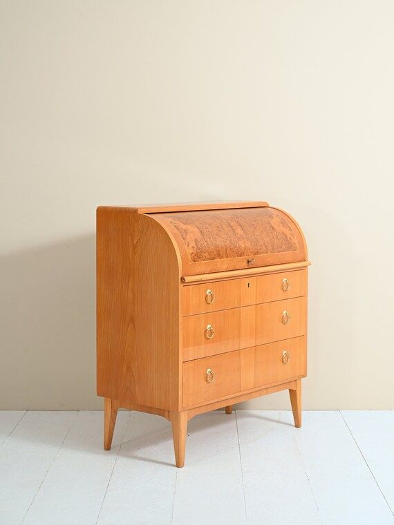 Midcentury Secretaire Chest of Drawers in Birch and Briar With - Etsy | Etsy (US)