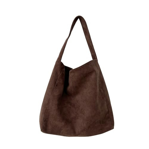 Brown Suede Bags for Women - Large Slouchy Brown Hobo Tote Handbag, Faux Suede Slouchy Purse Shoulder Bag Travel Winter Fall | Amazon (US)
