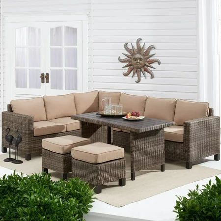 Better Homes & Gardens Brookbury 5-Piece Patio Wicker Sectional Set with Tan Cushions | Walmart (US)