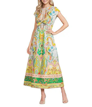 Antonio Melani Jackie Cotton Sateen Scarf Print Short Sleeve Keyhole Maxi Dress | Dillard's | Dillard's