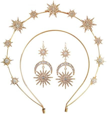 Amazon.com : Halo Crown Stars Goddess Crown Halo Headband Tiaras and Crowns for Women Boho Bridal... | Amazon (US)