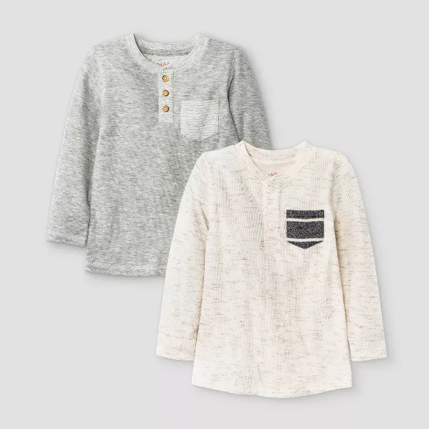 Toddler Boys' 2pk Double Knit Long Sleeve T-Shirt - Cat & Jack™ Cream/Gray | Target