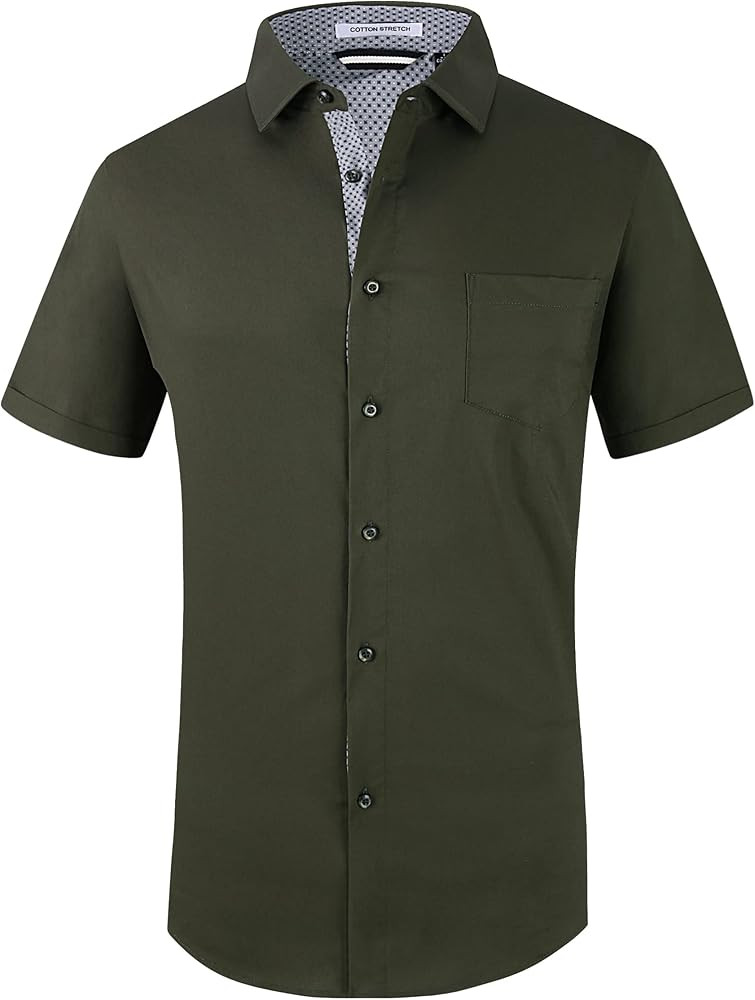 Alex Vando Mens Dress Shirts 4-Way Stretch Wrinkle Free Regular Fit Short Sleeve Men Button Down ... | Amazon (US)