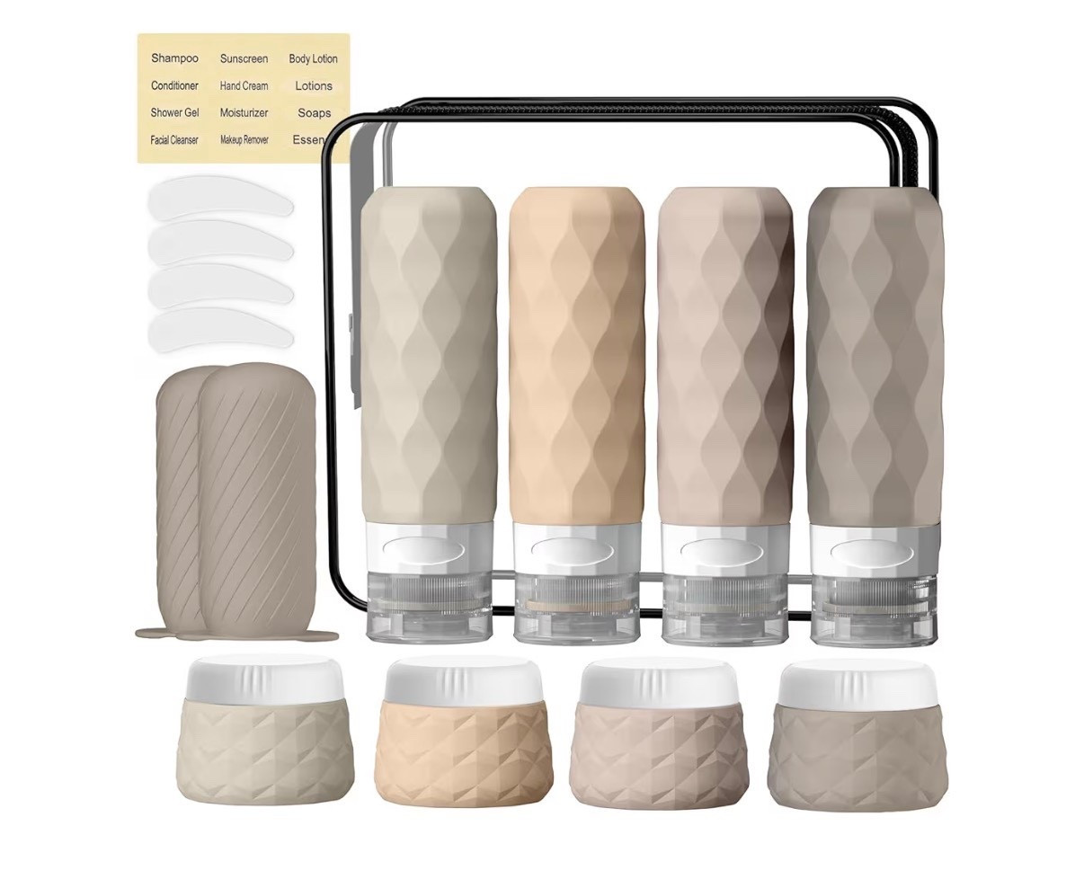 16Pack Travel Bottles for Toiletries, TSA Approved Travel Size Toiletries Containers Set, Silicone Leak Proof Refillable Bottles Elastic Sleeves Creams Jars Accessories Kit W/Clear Bag (Cream)

Travel must have 

#LTKmomlife #LTKTravel