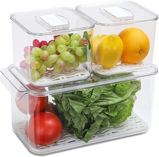 REFSAVER Fridge Storage Containers Produce Saver Stackable Refrigerator Organizer Bins with Remov... | Amazon (US)