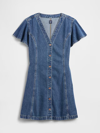 Denim Flutter Sleeve Mini Dress | Gap Factory