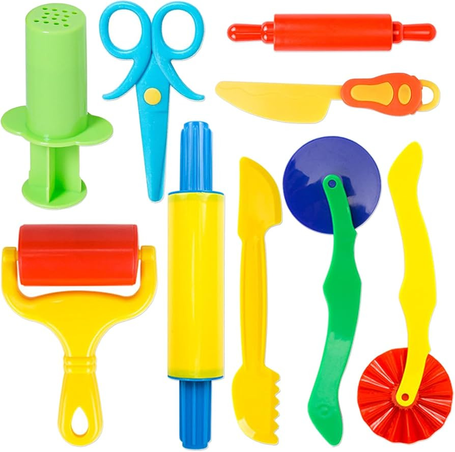 Playdough Tool Kit,9 Pcs Basic Play Dough Tools Starter Set for Kids includes Cutters Roller, Rol... | Amazon (US)