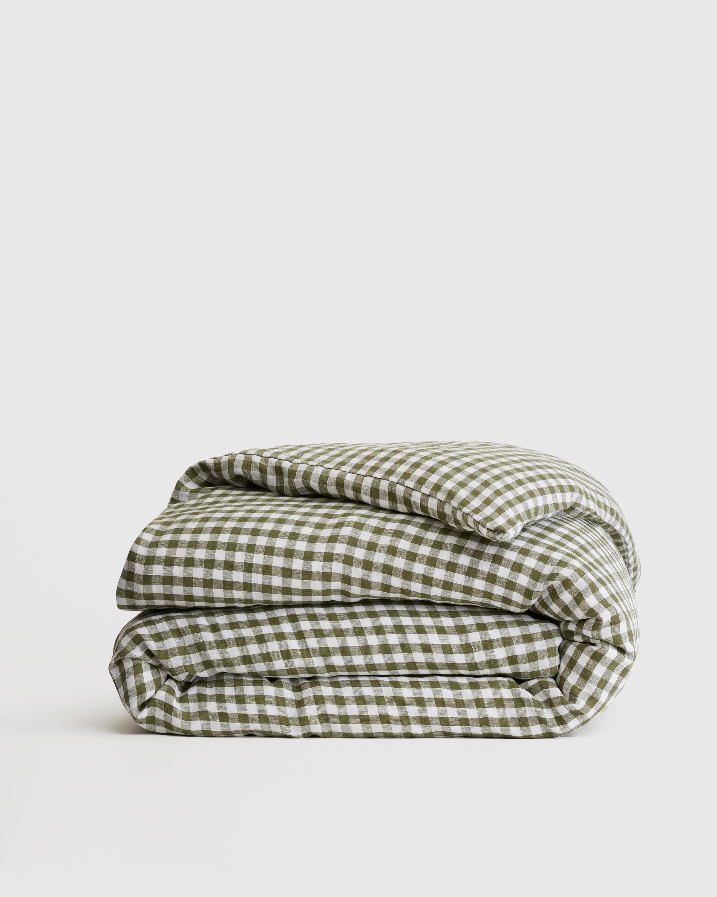 Quince | European Linen Gingham Duvet Cover in Olive, Size Twin | Quince