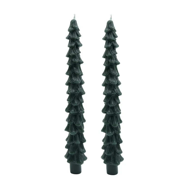 My Texas House Christmas Tree Shape 11" Taper Candles, Unscented, Green, 2 Count | Walmart (US)