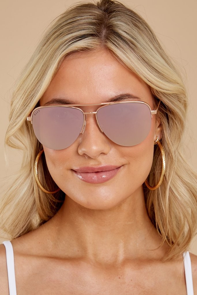 Tate Aviator Rose Gold Cherry Blossom Mirror Sunglasses | Red Dress 