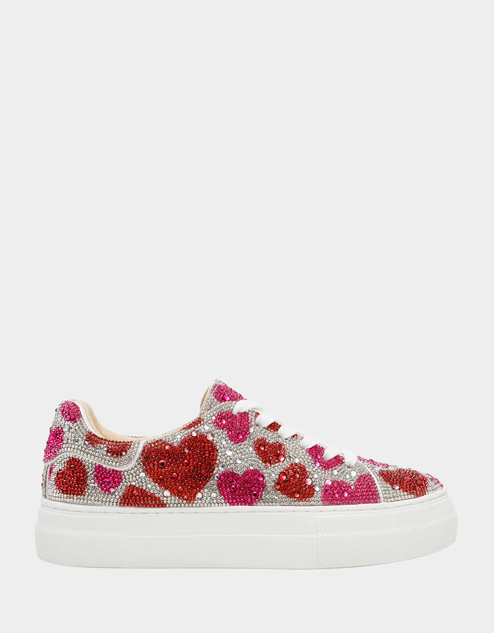 SIDNY RED/PINK HEARTS MULTI Women's Rhinestone Valentine's Day Heart Sneakers | Betsey Johnson