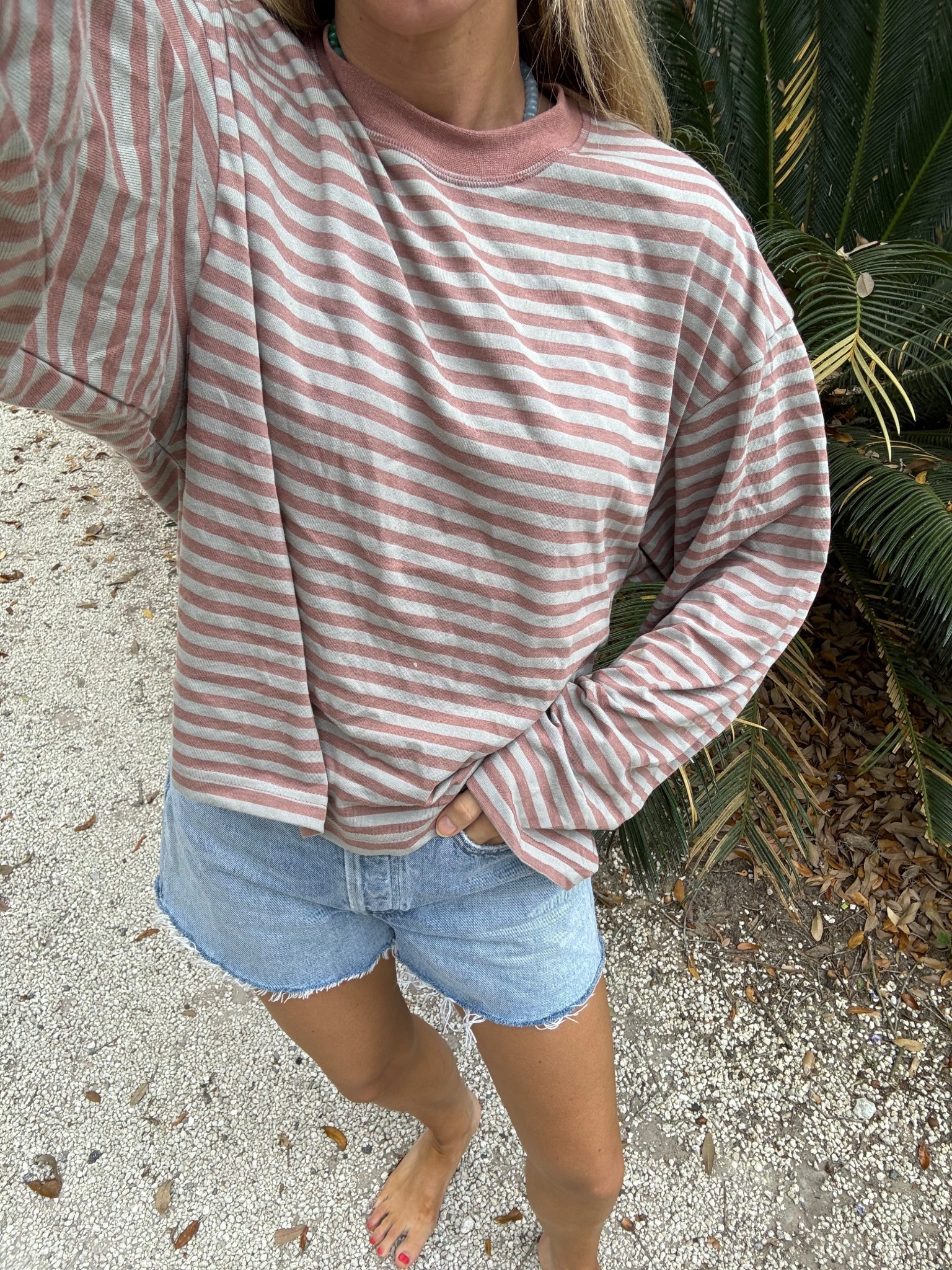 Size small top 
Sized up in shorts 