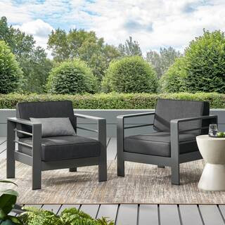 Valentina Grey Stationary Aluminum Outdoor Lounge Chair with Dark Grey Cushions (2-Pack) | The Home Depot