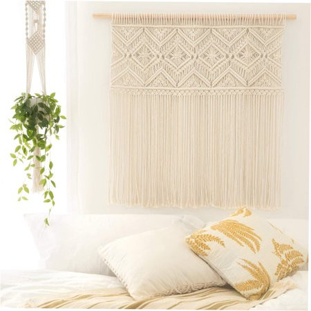 Tapestries Large Macrame Wall Hanging Boho Tapestry Fringe 36 X34 Ivory | Walmart (US)