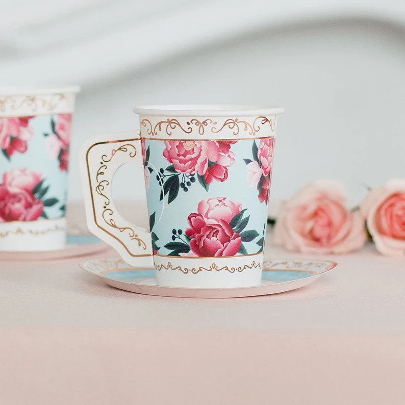 Paper Tea Cup and Saucer, Garden Tea Party Paper Cups, Tea Cups, Floral party cups, Garden party ... | Etsy (CAD)