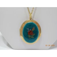 Vintage Locket Pendant Necklace | 371 Red Rose Cabochon | Etsy (US)