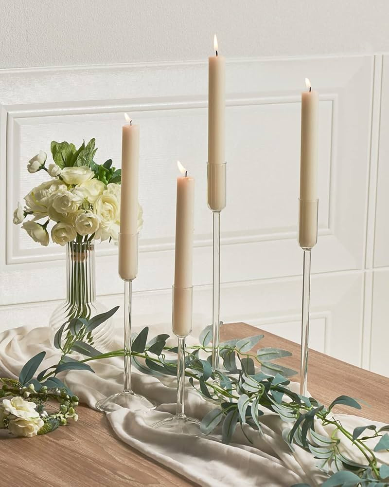 Candle Holder, Glass Taper Candle Tall Candlestick Holder, 4 Different Heights, for Table Centerp... | Amazon (US)