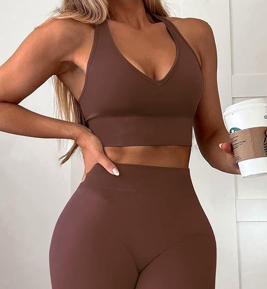 Jetjoy Workout Set for Women 2 Piece Athletic Outfits Seamless Crop Tank Yoga Leggings Gym Activewea | Amazon (US)