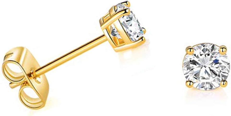 Solid 14k Yellow Gold Solitaire Round Cubic Zirconia CZ Stud Earrings with 14k Gold Butterfly Pus... | Amazon (US)