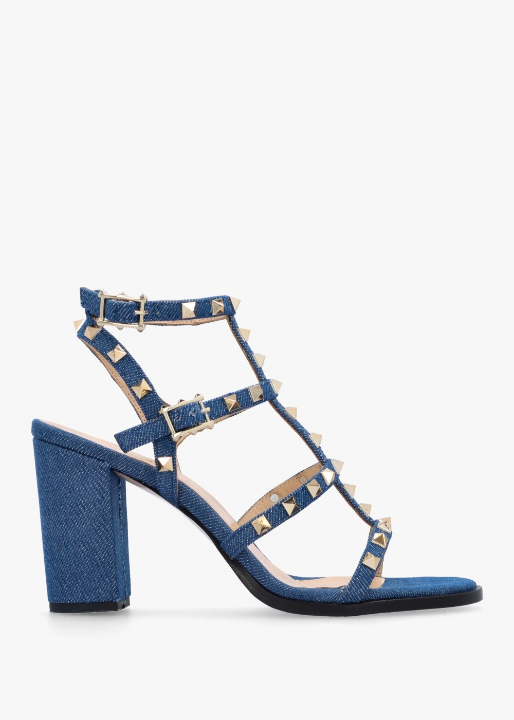 Pitter Denim Studded Block Heeled Sandals | Daniel Footwear (UK)