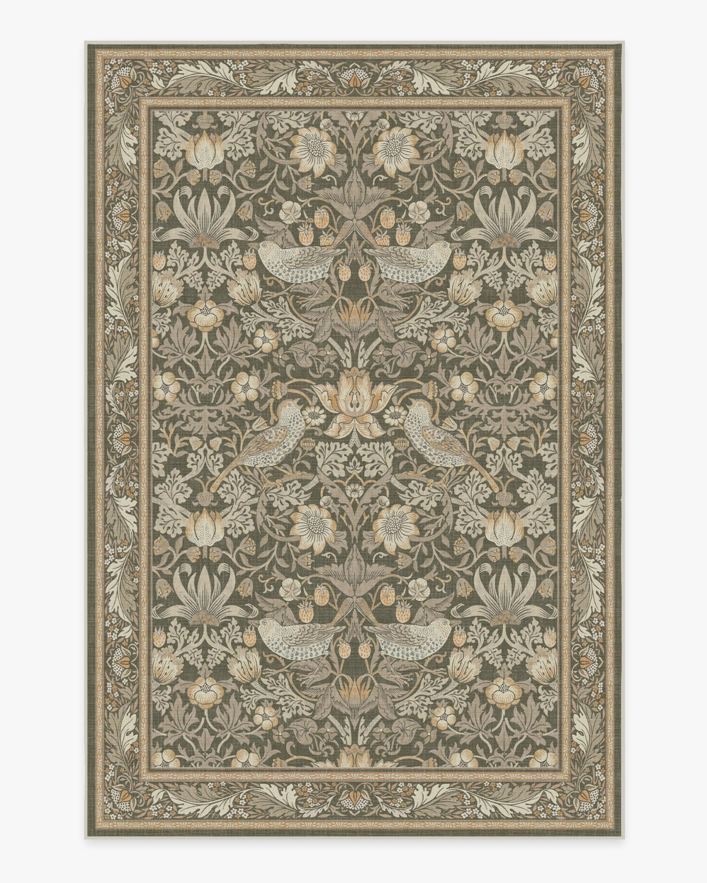 Morris & Co. Strawberry Thief Stone Gold Tufted Rug | Ruggable | Ruggable