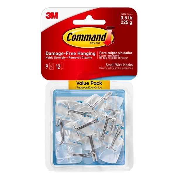 Command Clear Small Wire Hooks, 9 Hooks, 12 Strips (Holds 0.5 lb) | Walmart (US)