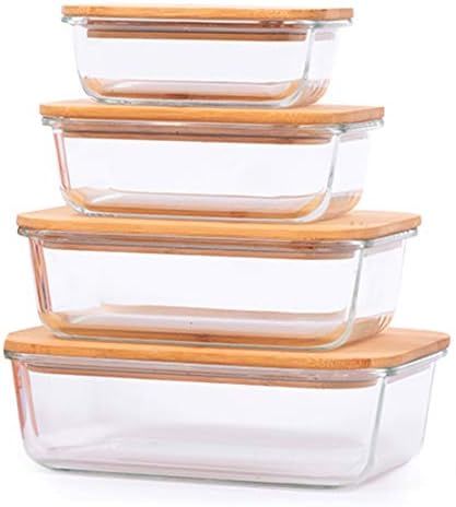 TIBLEN [4-Pack] Glass Food Storage Containers with Lids (Bamboo), Meal Prep Ecofriendly Container... | Amazon (US)