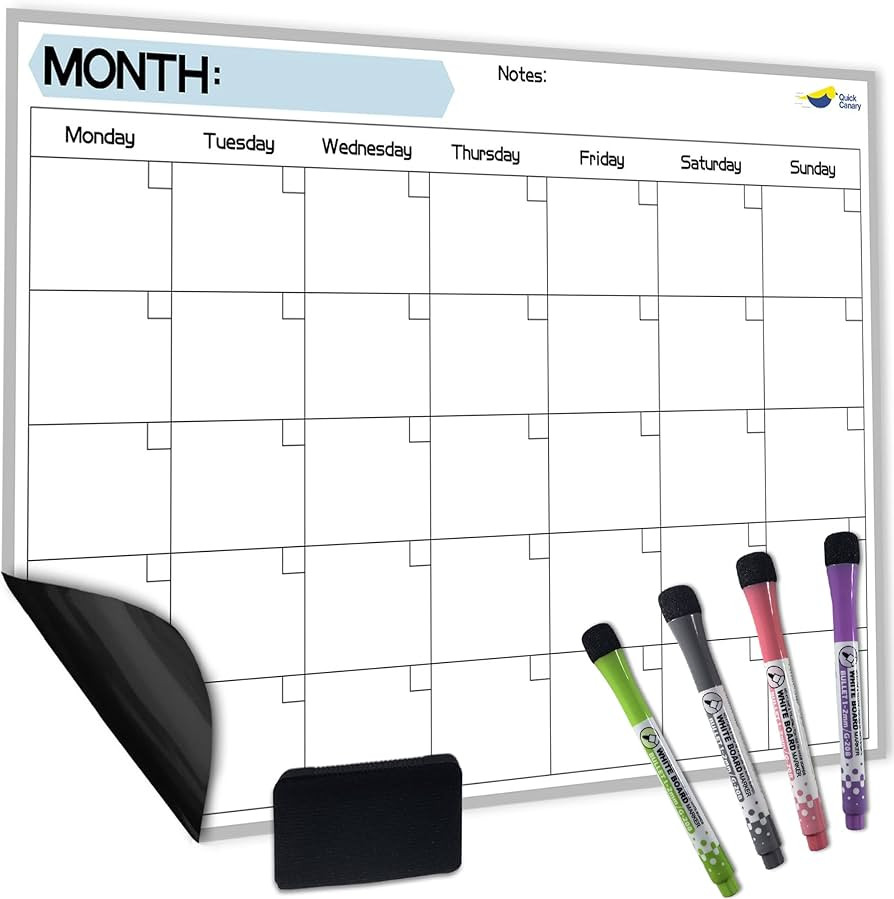Magnetic Dry Erase Calendar for Refrigerator - 17x12” Monthly Calendar Whiteboard for Fridge - ... | Amazon (US)