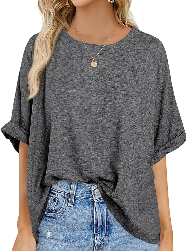 Langwyqu Womens Oversized Tshirts Casual Summer Tops Short Sleeve Loose Fit Tunic T Shirts | Amazon (US)