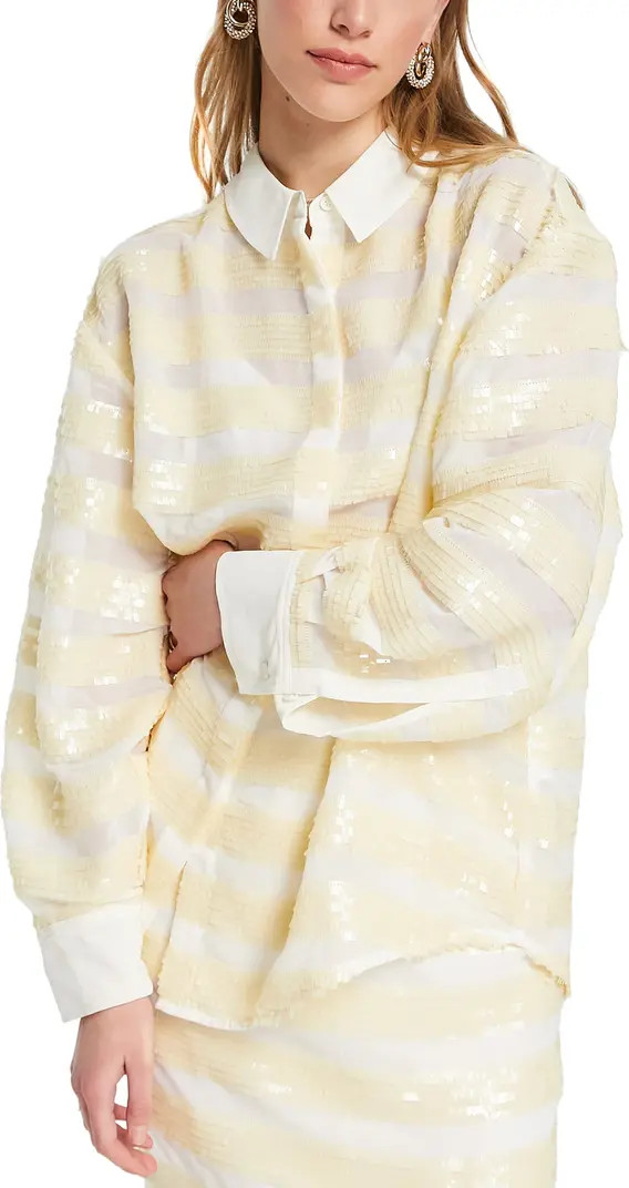 ASOS DESIGN Edition Sequin Stripe Button-Up Shirt | Nordstrom | Nordstrom